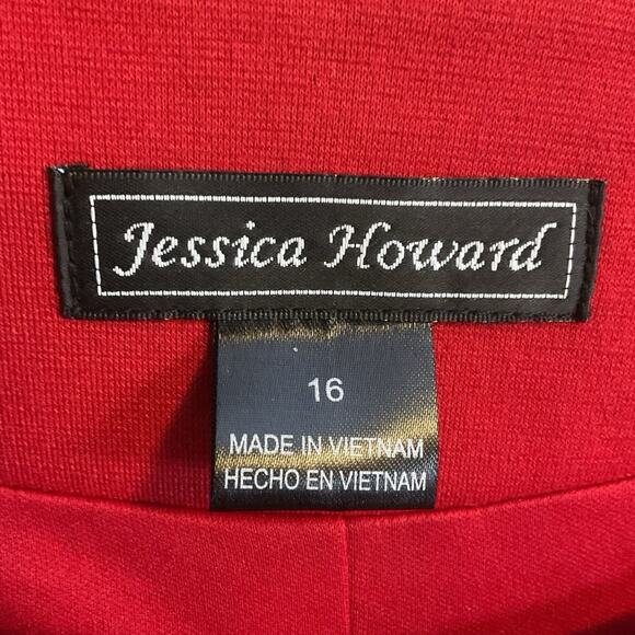 Jessica Howard Blazer Red Short Jacket Size 16 Y2K 3/4 Sleeve Career Holidays - Picture 4 of 11